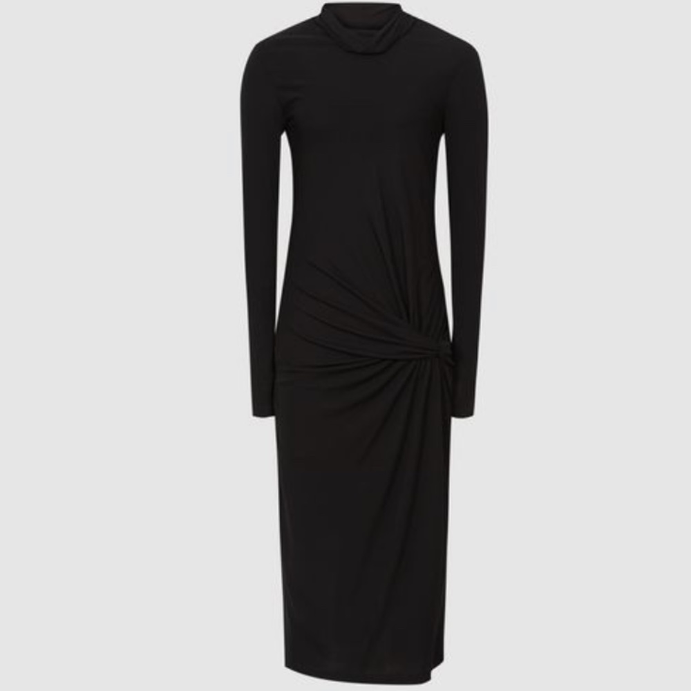NWT REISS BLACK FREYA TWIST FRONT MIDI BODYCON DRESS - SIZE 8 - Picture 3 of 16